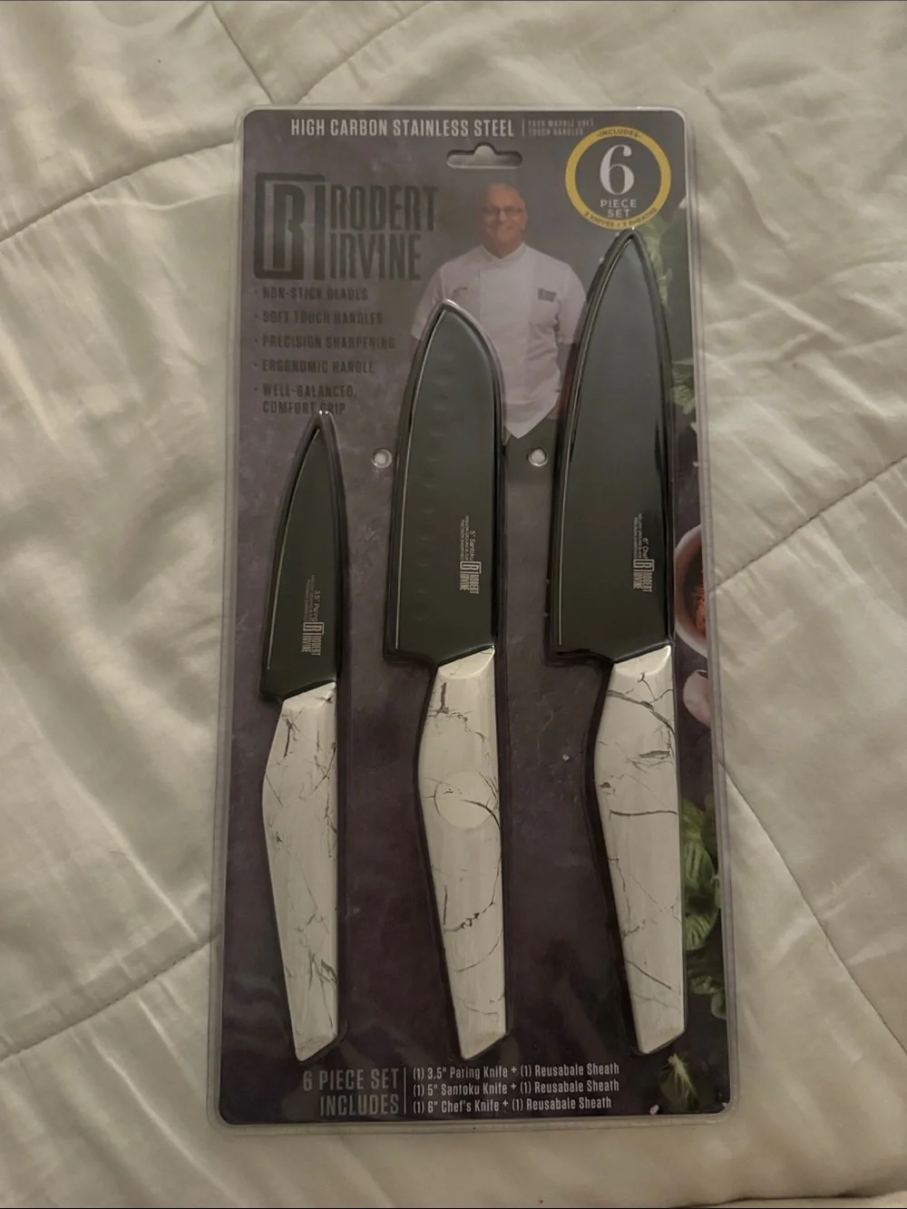 6-Piece Marble Handle Knife Set - White